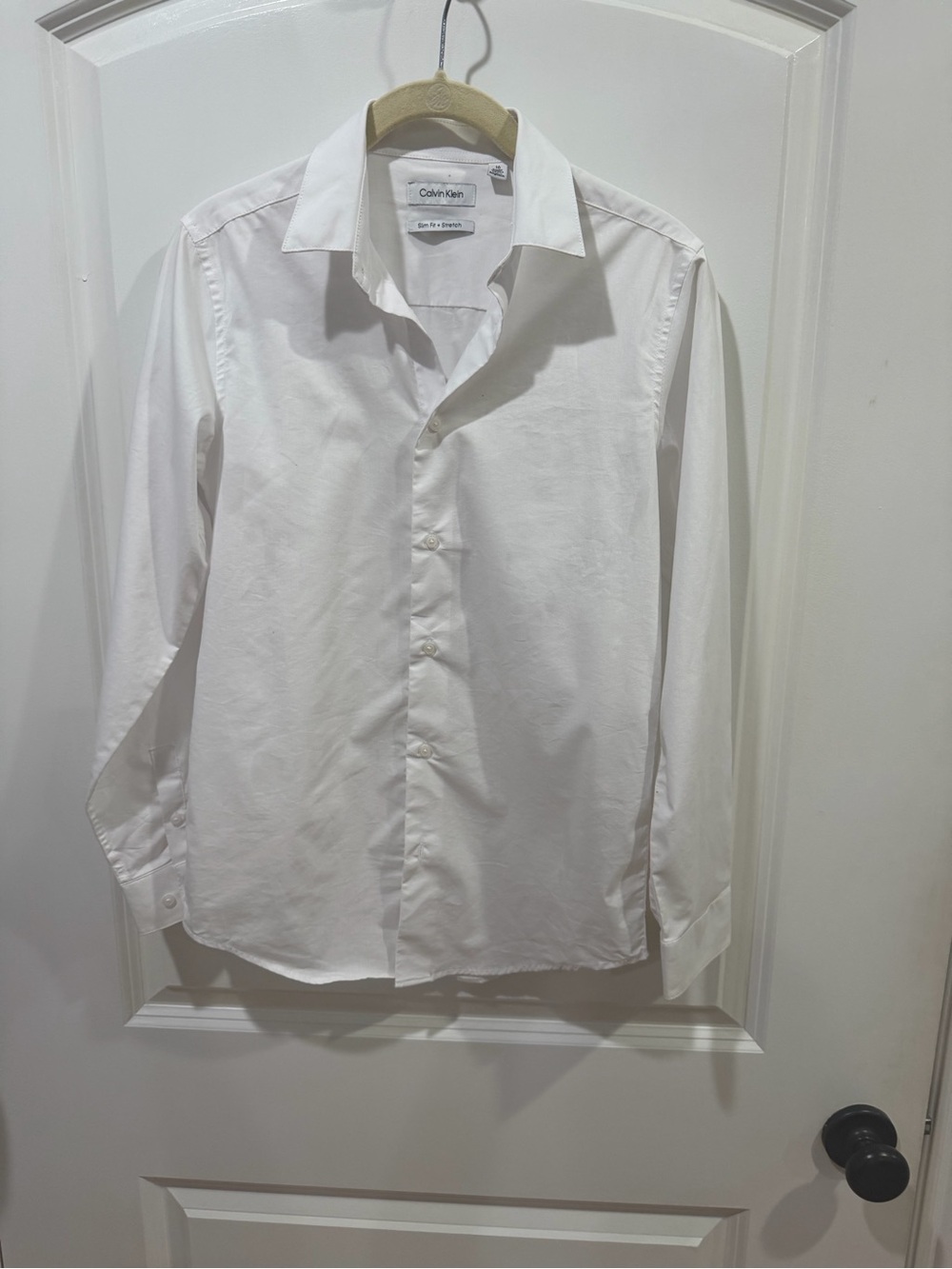 Calvin Klein Boy’s White Dress Shirt - Button Front slim fit plus stretch
